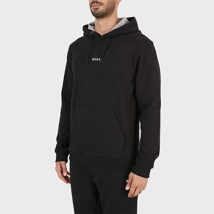 Cheap 雨果博斯黑色印花棉质长袖连帽衫 50462831-001