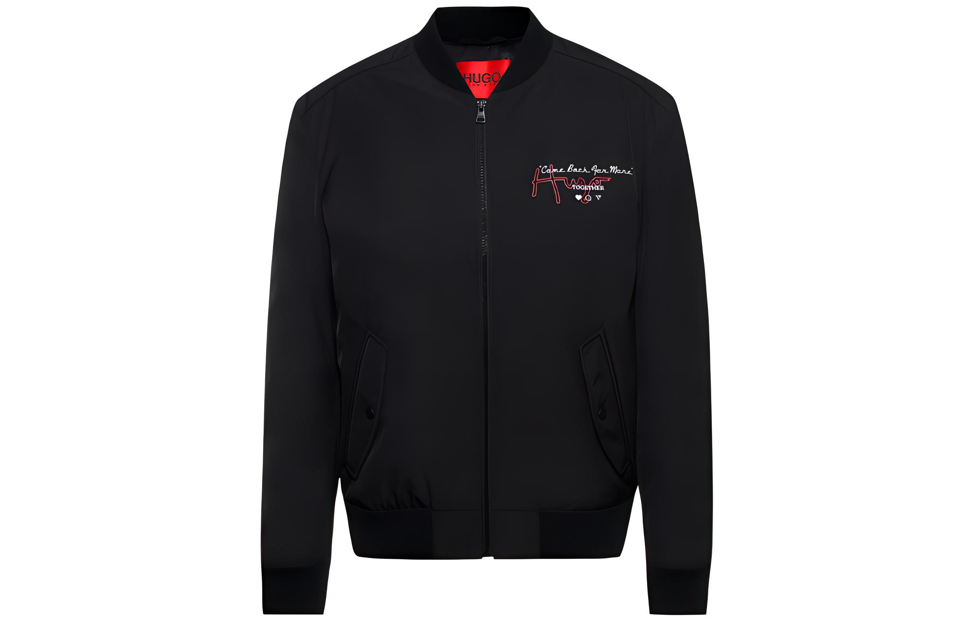 HUGO BOSS Black Long-Sleeve Jacket with Logo Slogan Zip 50457370-001