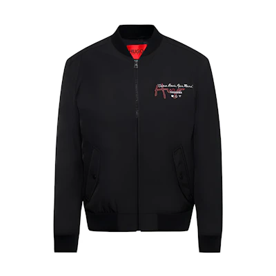 HUGO BOSS Black Long-Sleeve Jacket with Logo Slogan Zip 50457370-001