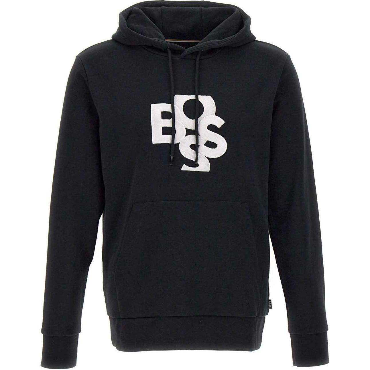 HUGO BOSS Black Loose-Fit Pullover Hoodie with Letter Print 50476769-001