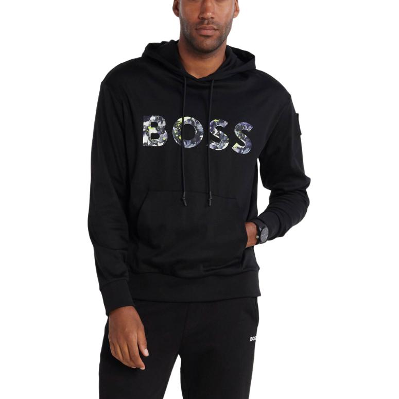 HUGO BOSS Black Oversized Hoodie with Logo Print 50489152-001