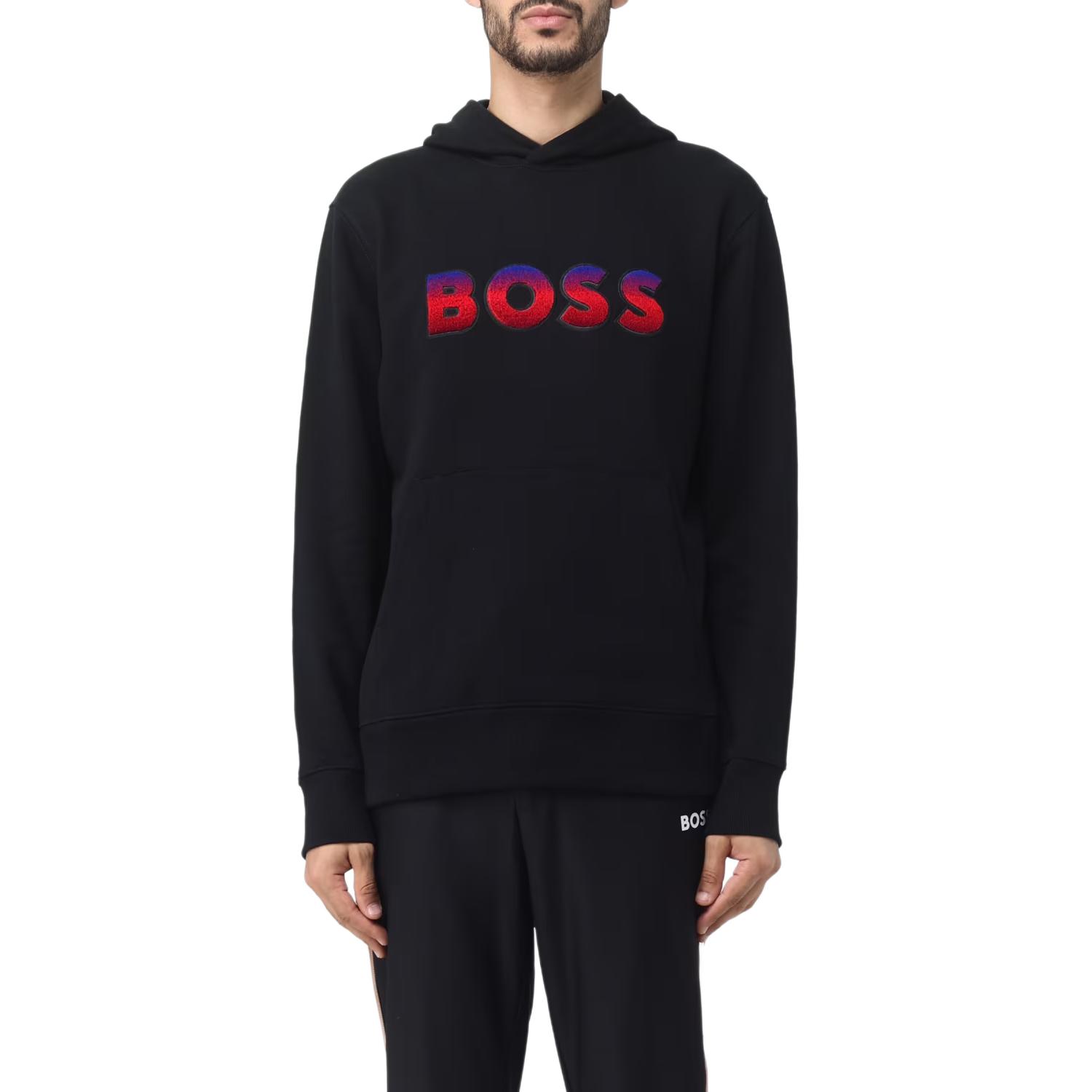 Shop 雨果博斯黑色字母印花连帽衫 50499560-001