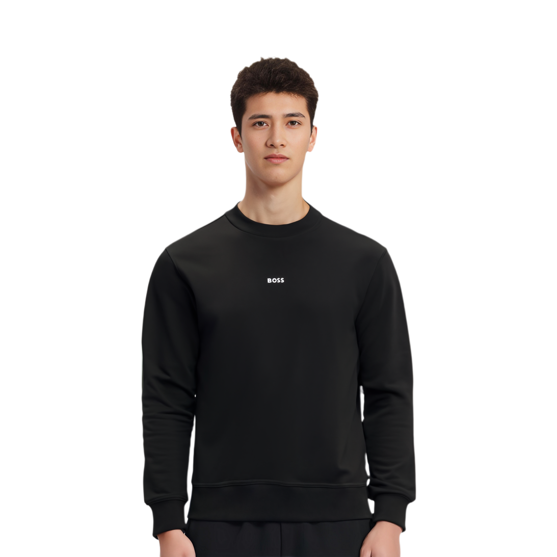 Lookbook HUGO BOSS 黑色寬鬆純棉毛巾布套頭衫對比標誌設計 50514541-001