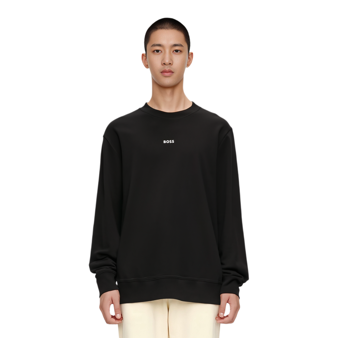 Details for HUGO BOSS 黑色寬鬆純棉毛巾布套頭衫對比標誌設計 50514541-001