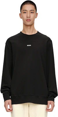 HUGO BOSS 黑色寬鬆純棉毛巾布套頭衫對比標誌設計 50514541-001 Details for HUGO BOSS 黑色寬鬆純棉毛巾布套頭衫對比標誌設計 50514541-001