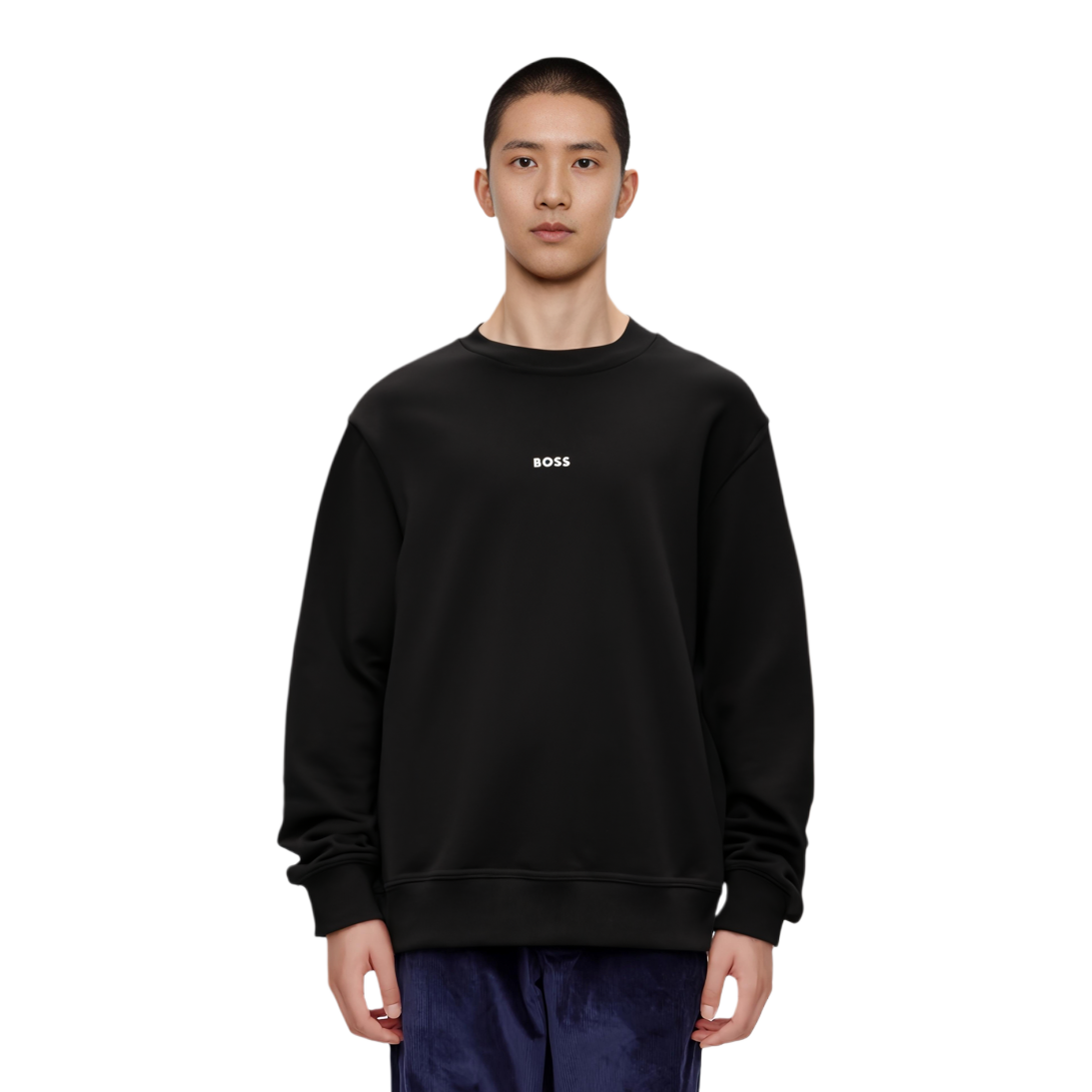 Sizing HUGO BOSS 黑色寬鬆純棉毛巾布套頭衫對比標誌設計 50514541-001