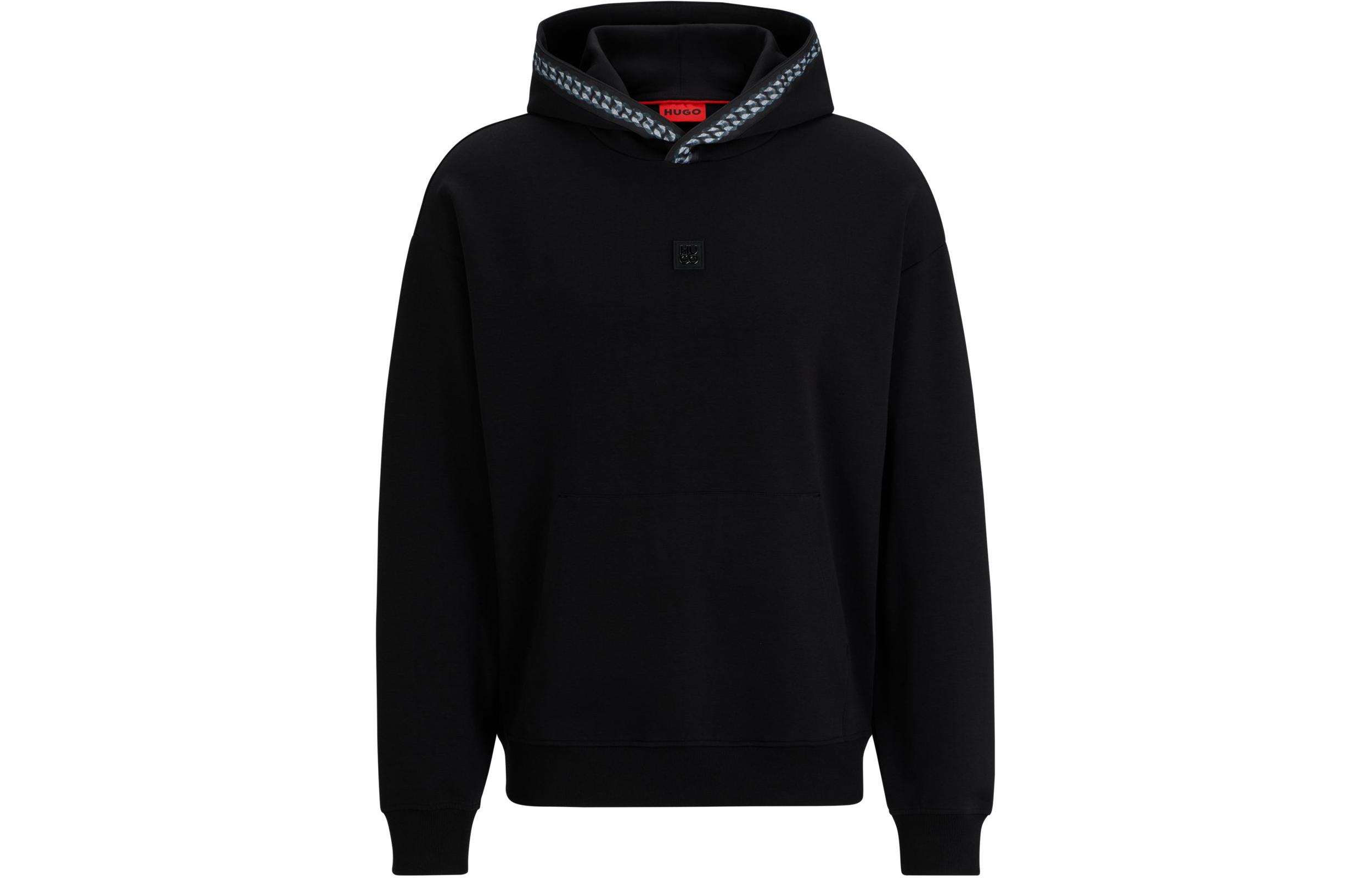 HUGO BOSS Black Relaxed-Fit Stretch Hoodie with Chain-Detail Logo 50510105-001