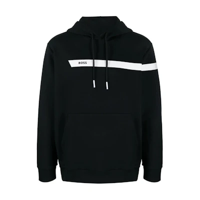 HUGO BOSS Black Slim-Fit Hoodie with Logo Print and Patchwork Design 50498277-001