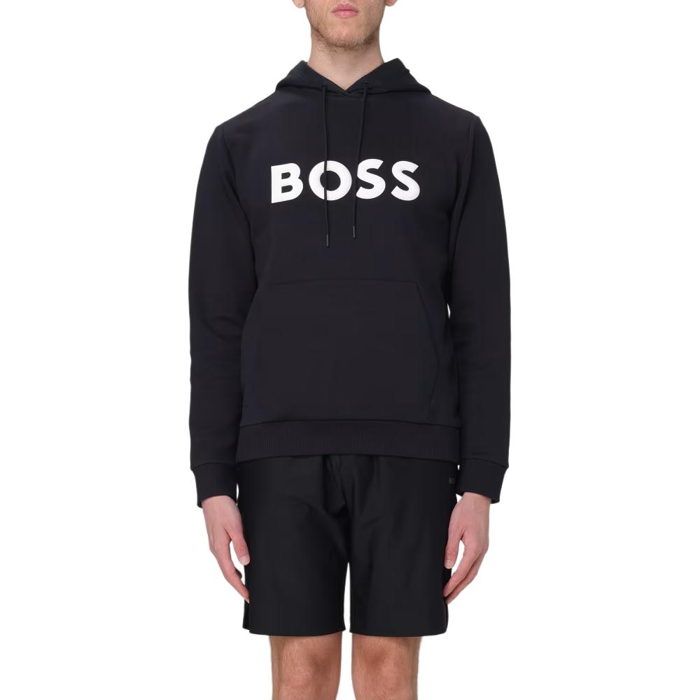 HUGO BOSS Black Slim-Fit Pullover Hoodie with Letter Print 50510334-402