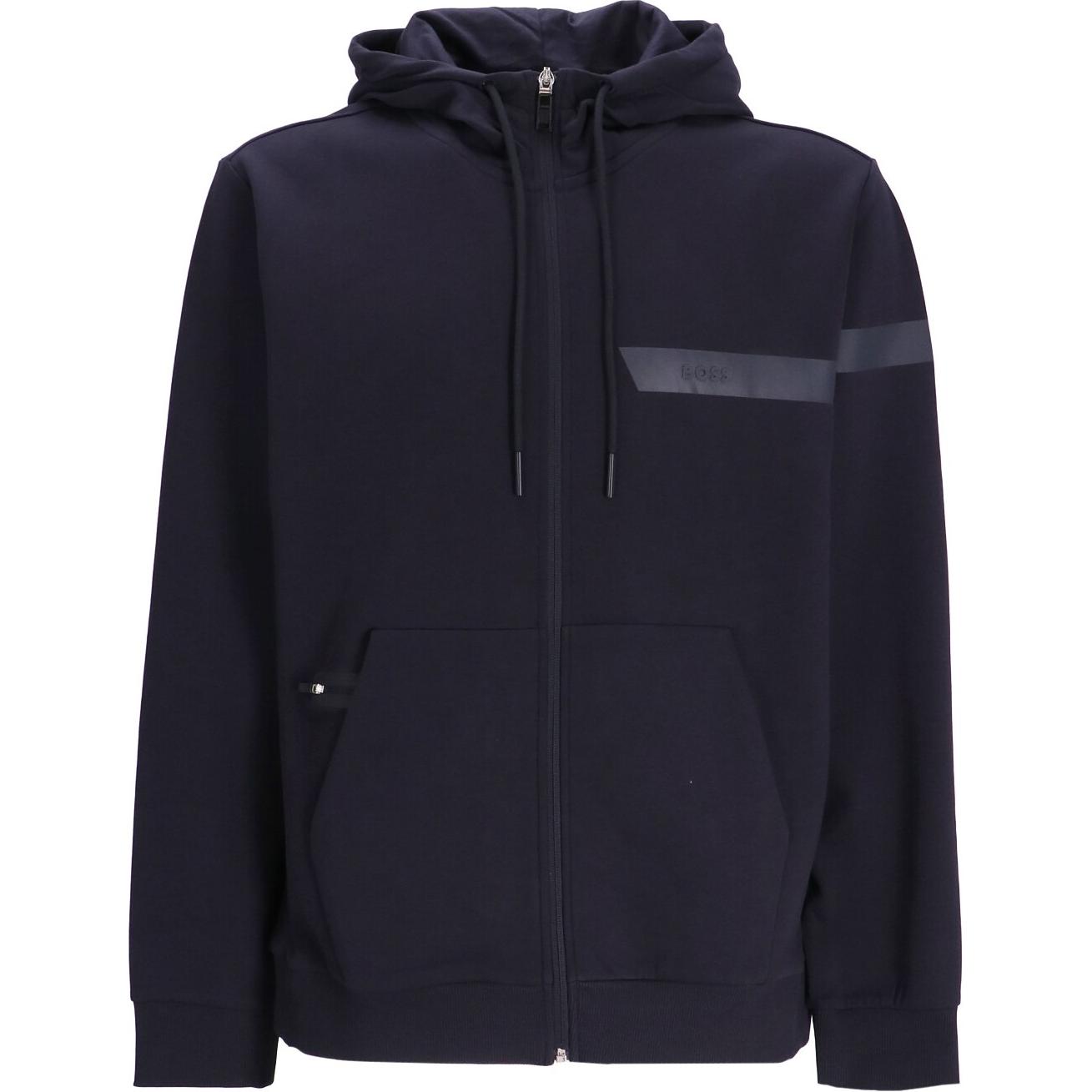 HUGO BOSS Black Solid Color Hooded Drawstring Zip-Up Jacket 50498285-402