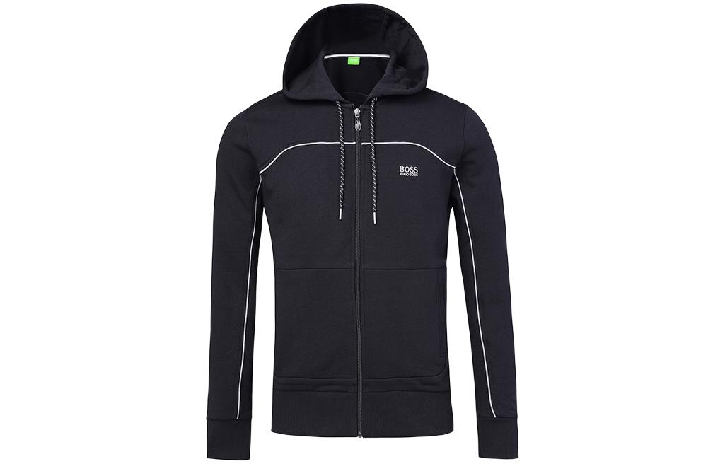 HUGO BOSS Black Solid Color Hoodie with Striped Accents 50240125-001