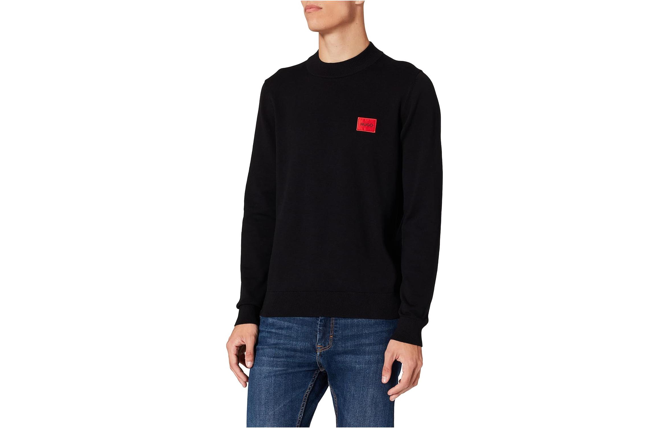 HUGO BOSS Black Solid Logo Patch Casual Crewneck Sweatshirt 50464128-001