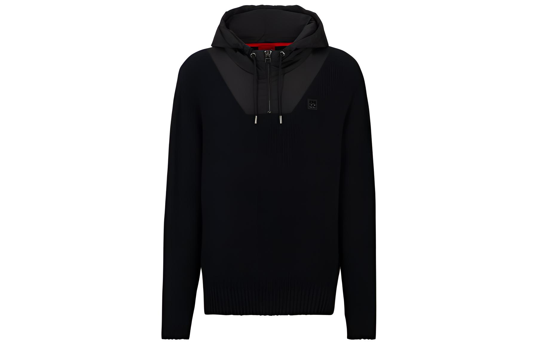 HUGO BOSS Black Solid Logo Patch Casual Fit Hoodie 50500022-001