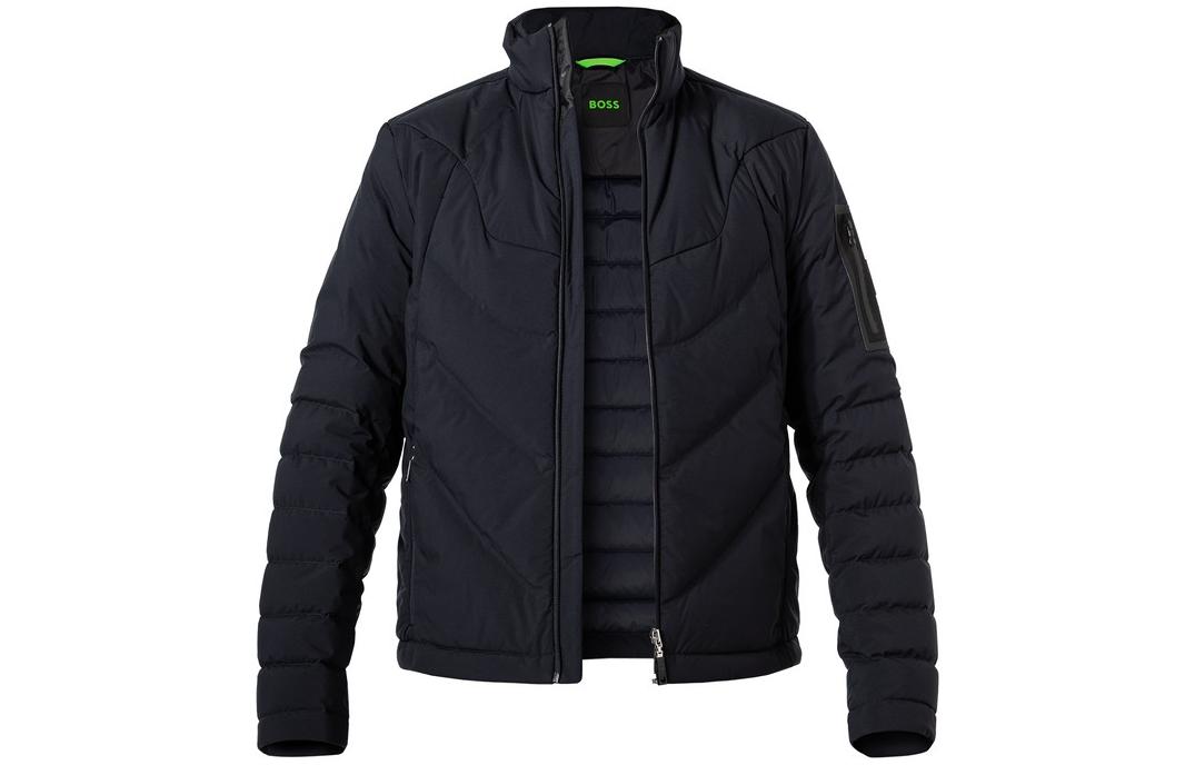 HUGO BOSS Black Solid Long-Sleeve Mandarin Collar Jacket with Pockets 50505233-402