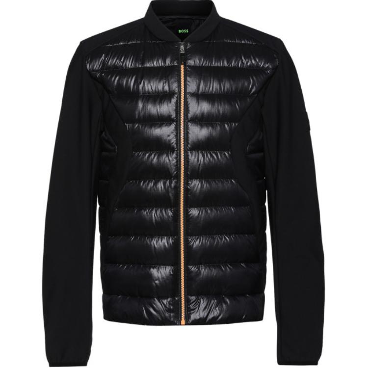 HUGO BOSS Black Solid Patchwork Baseball Collar Zip Jacket 50475462-001