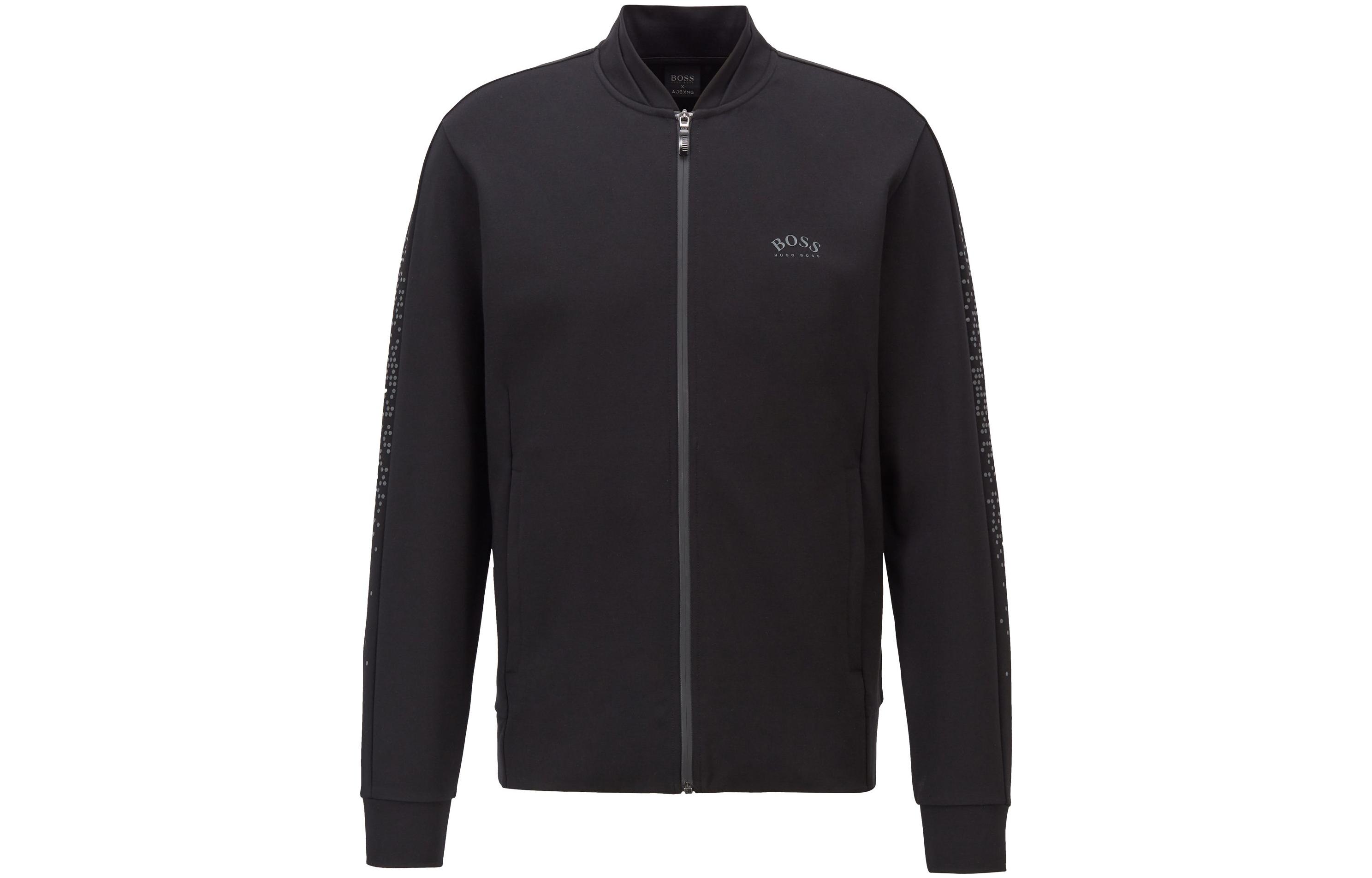 HUGO BOSS Black Solid Reflective Logo Print Zip-Up Sports Jacket 50447386-001