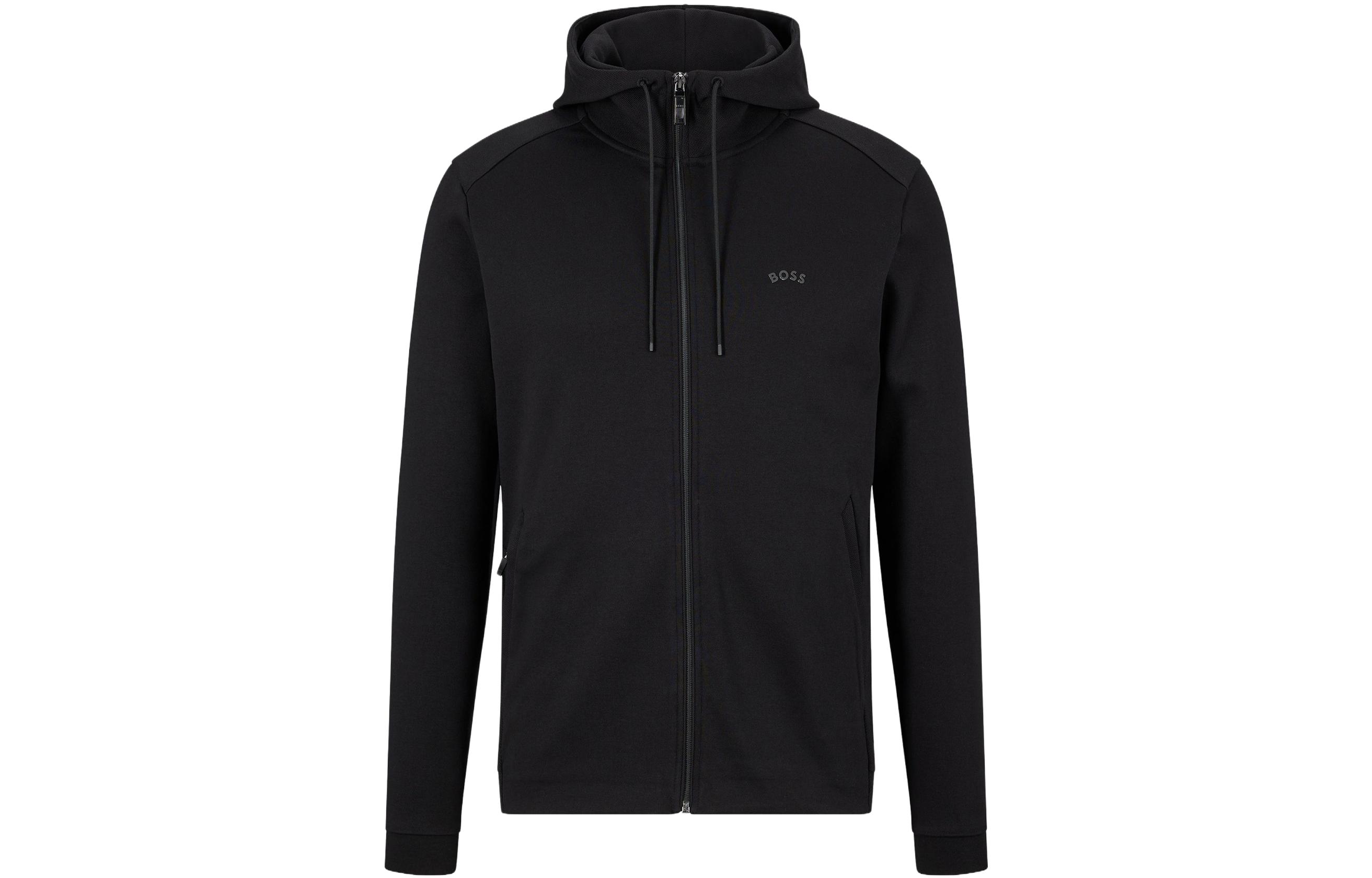 HUGO BOSS Black Solid Zip-Up Hooded Casual Jacket 50469104-001