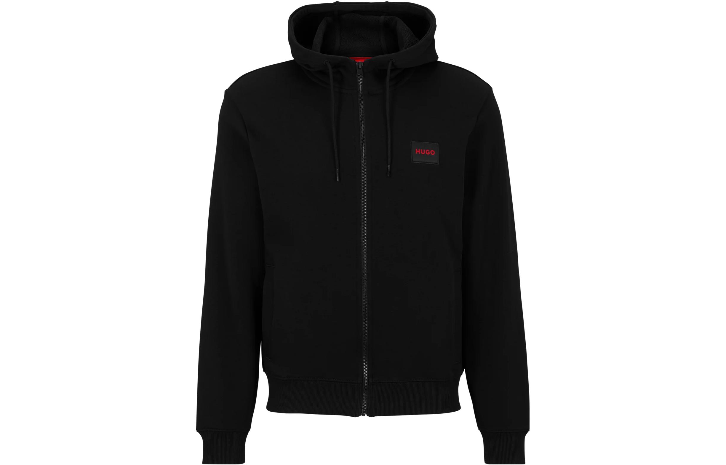 HUGO BOSS Black Solid Zip-Up Hoodie with Long Sleeves 50447972-007