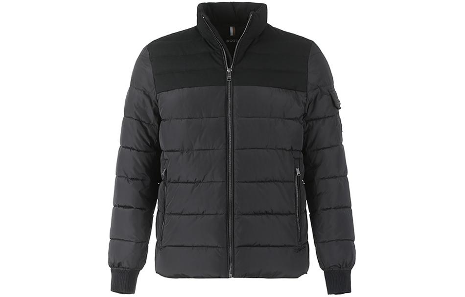 HUGO BOSS Black SS24  Black Cotton Jacket with Stand Collar and Long Sleeves. 50499796-001