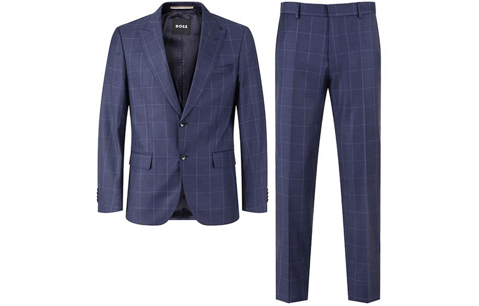 HUGO BOSS Black SS24  Navy Checked Single-Breasted Suit Set. 50502478-404