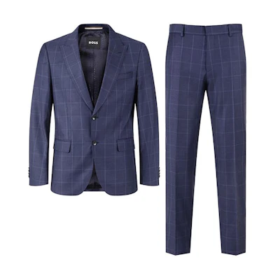 HUGO BOSS Black SS24 Navy Checked Single-Breasted Suit Set. 50502478-404