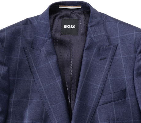 ヒューゴボス ブラック SS24 ネイビーチェック シングルスーツセット 50502478-404 2