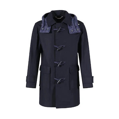 HUGO BOSS Black SS24 Navy Mid-Length Coat with Detachable Hood. 50502283-402
