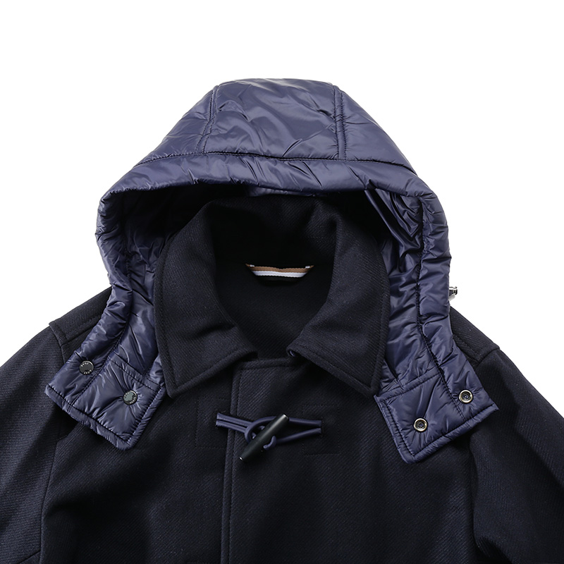 Sizing HUGO BOSS 黑色 SS24 海軍藍中長版外套附可拆式帽子。 50502283-402