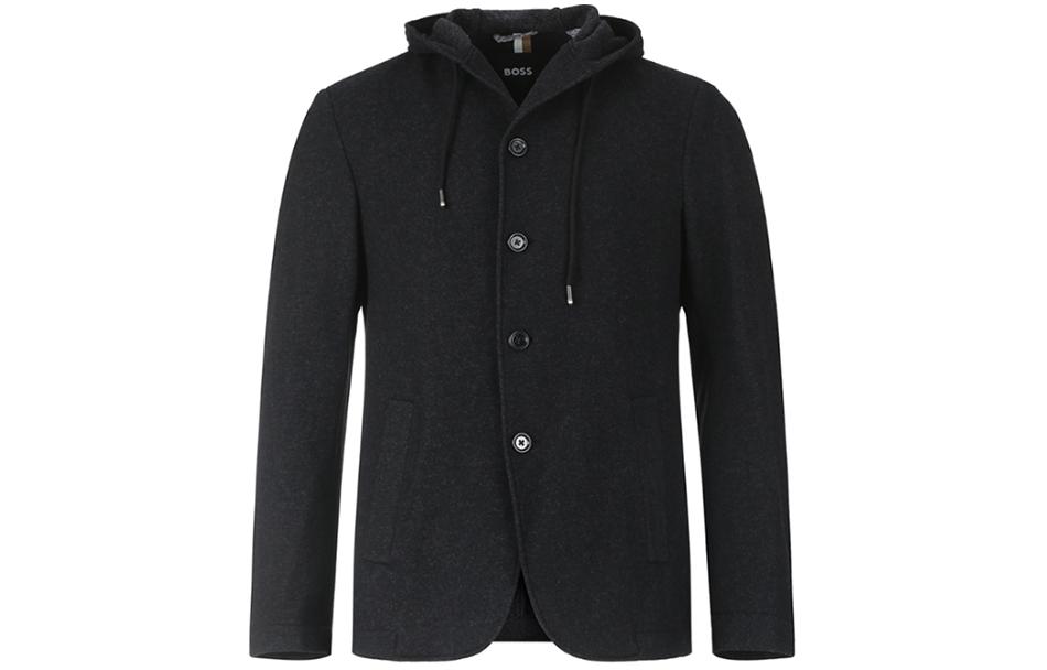 HUGO BOSS Black SS24 Casual Hooded Jacket in Solid Black Grey 50502529-001