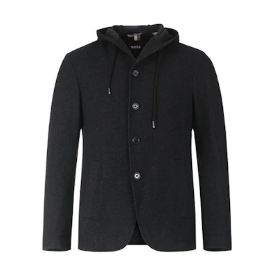 HUGO BOSS Black SS24 Casual Hooded Jacket in Solid Black Grey 50502529-001