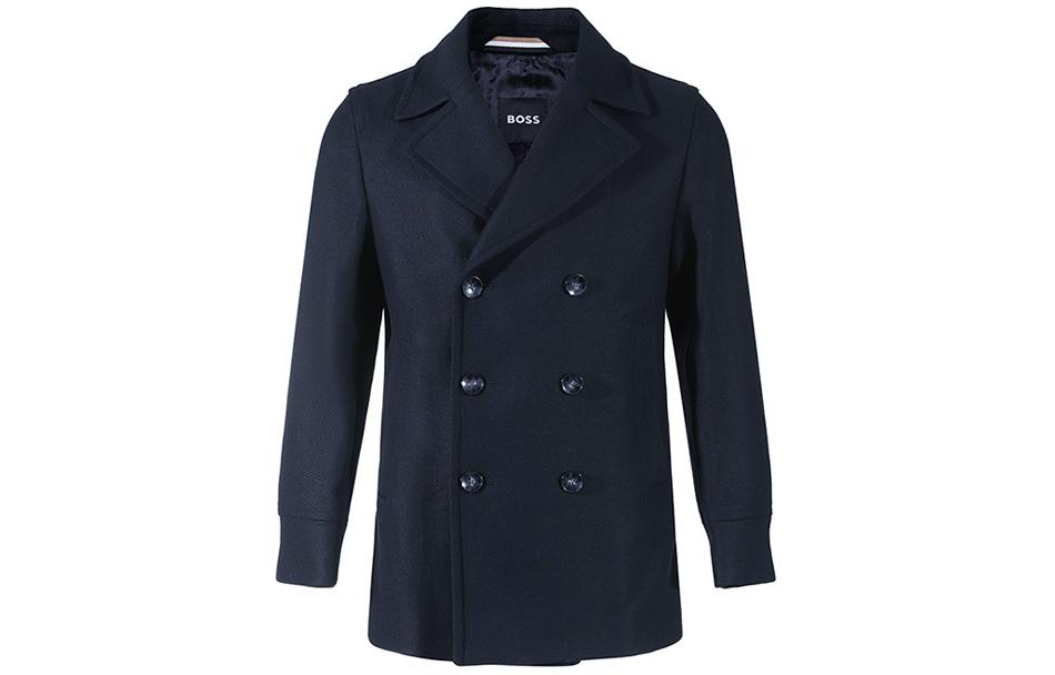 HUGO BOSS Black SS24 Navy Blue Loose-Fit Double-Breasted Coat 50502282-402