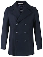HUGO BOSS Black SS24 Navy Blue Loose-Fit Double-Breasted Coat 50502282-402 HUGO BOSS Black SS24 Navy Blue Loose-Fit Double-Breasted Coat 50502282-402