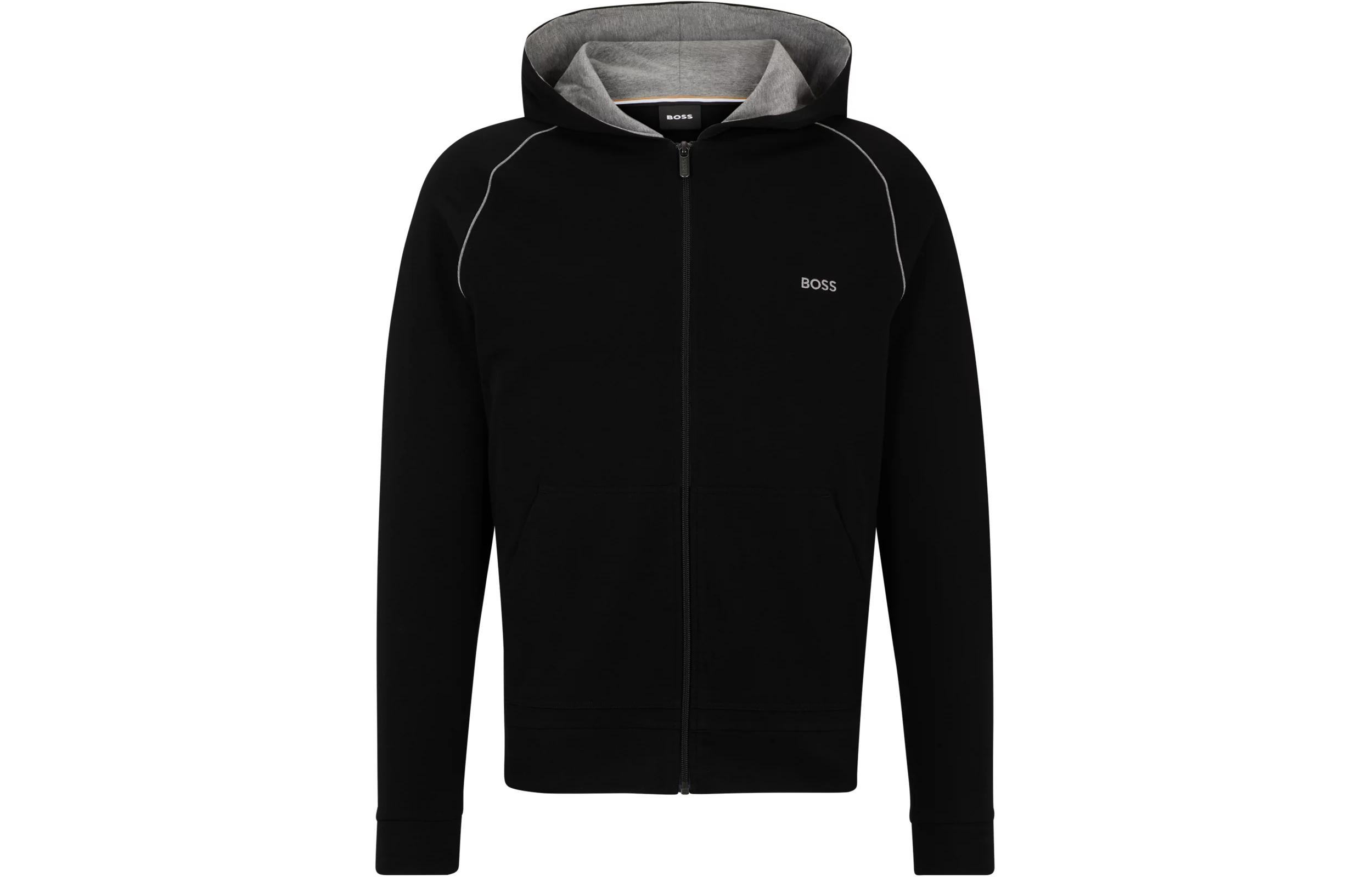 HUGO BOSS Black Stretch-Cotton Zip-Up Hoodie with Logo Detail 50515392-001