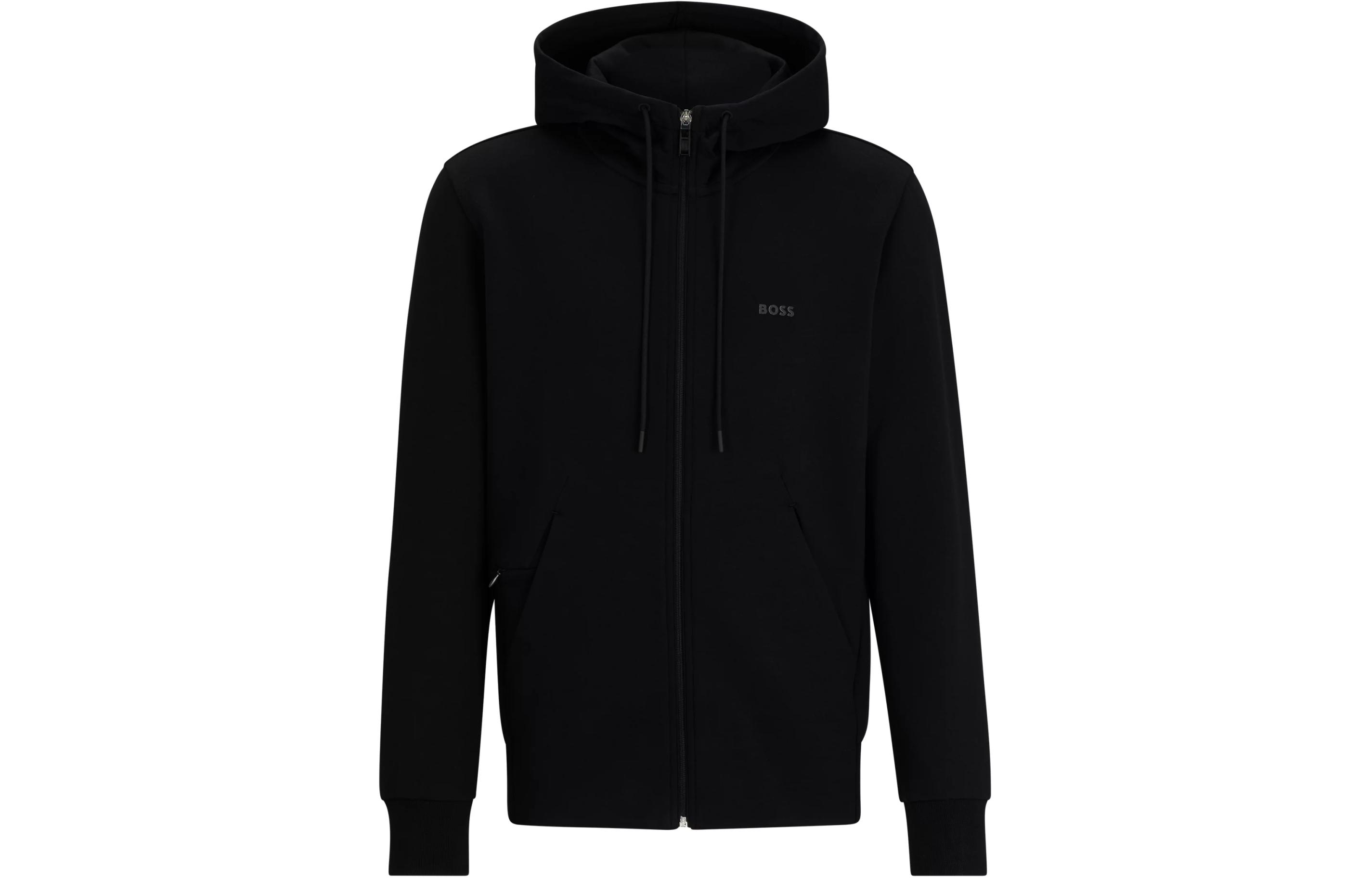 HUGO BOSS Black Stretch-Cotton Zip-Up Hoodie with Logo Print 50506161-001 圖 2