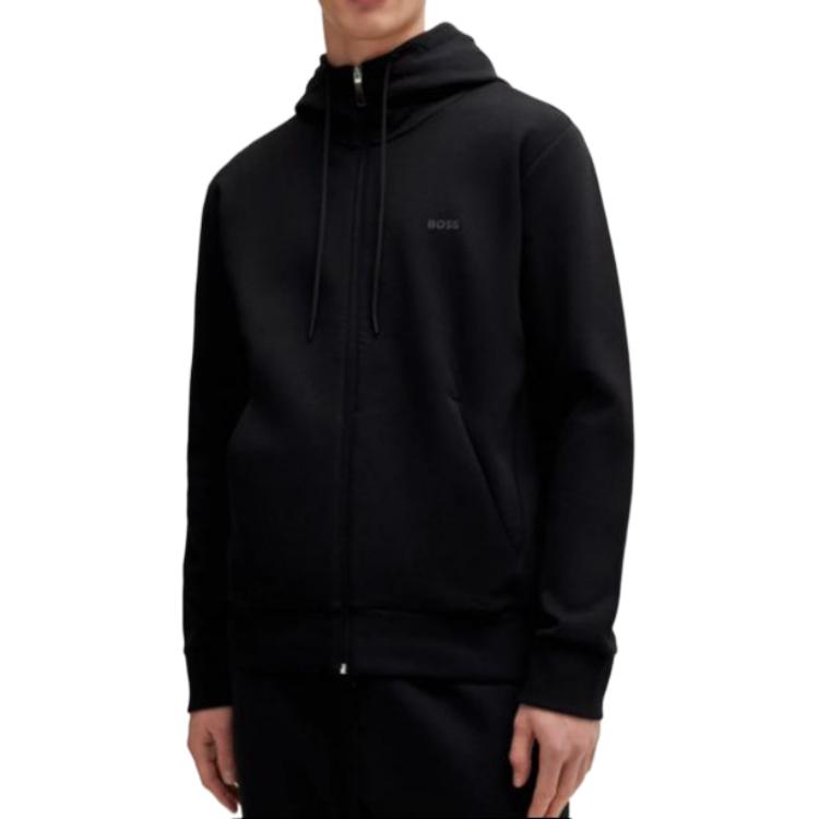 HUGO BOSS Black Stretch-Cotton Zip-Up Hoodie with Logo Print 50506161-001 圖 4