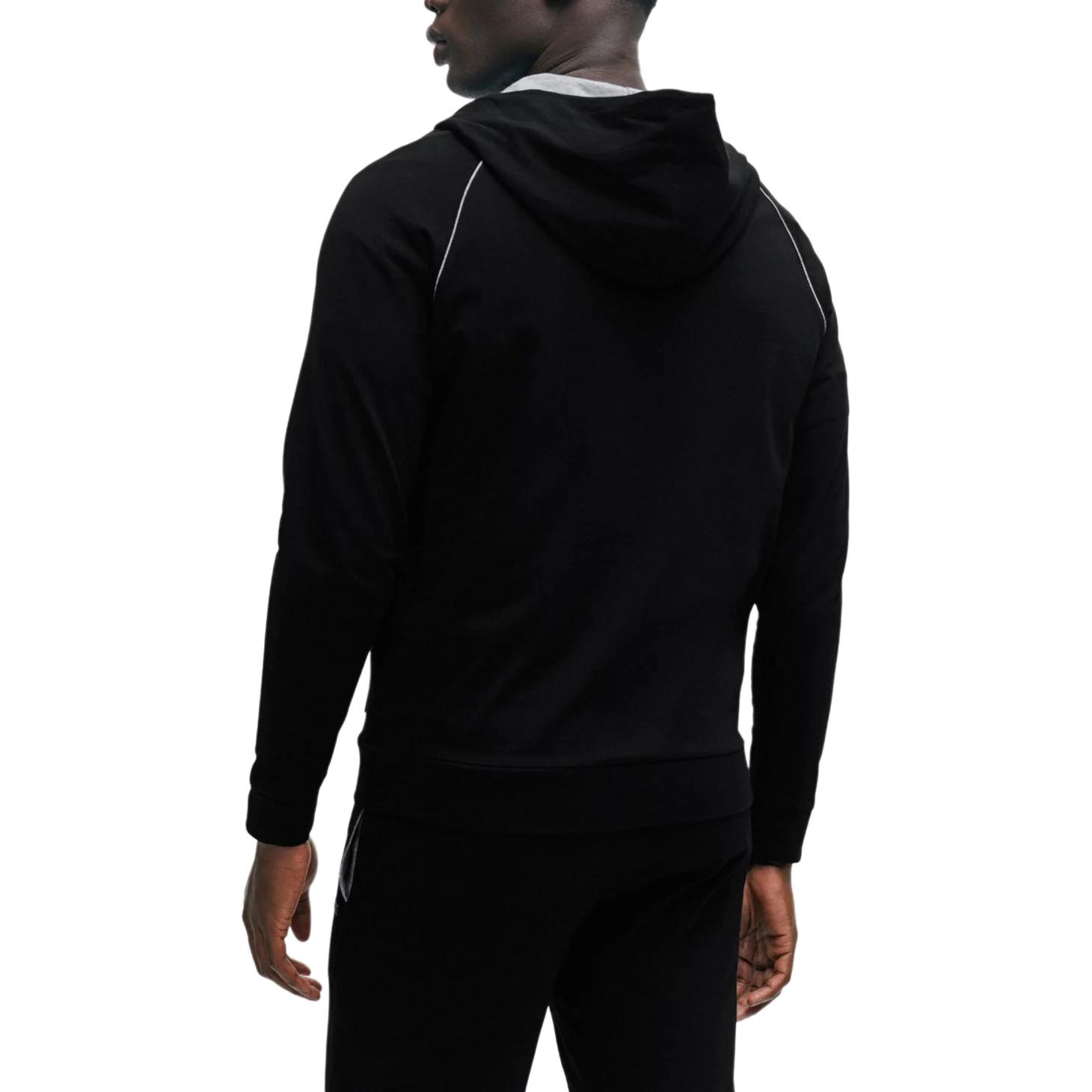 Shop HUGO BOSS 黑色伸縮棉拉鍊連帽外套附標誌細節 50515392-001