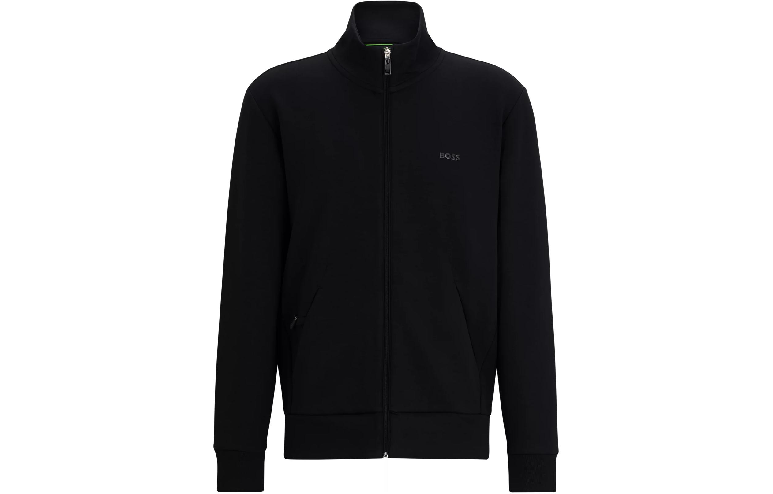 HUGO BOSS Black Stretch-Cotton Zip-Up Sweatshirt with Logo Print 50506152-001