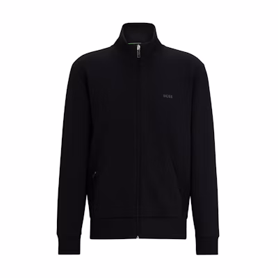 HUGO BOSS Black Stretch-Cotton Zip-Up Sweatshirt with Logo Print 50506152-001