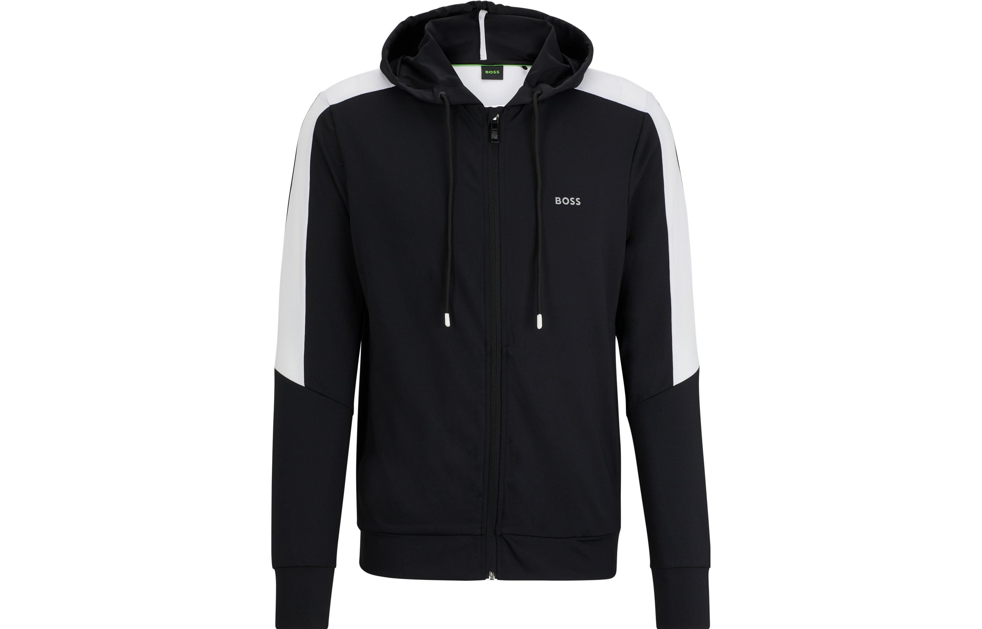 HUGO BOSS Black Stretch-Jersey Zip-Up Hoodie with Mesh Inserts and Print 50486740-001