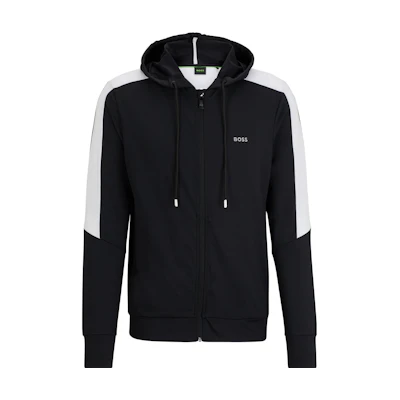 HUGO BOSS Black Stretch-Jersey Zip-Up Hoodie with Mesh Inserts and Print 50486740-001