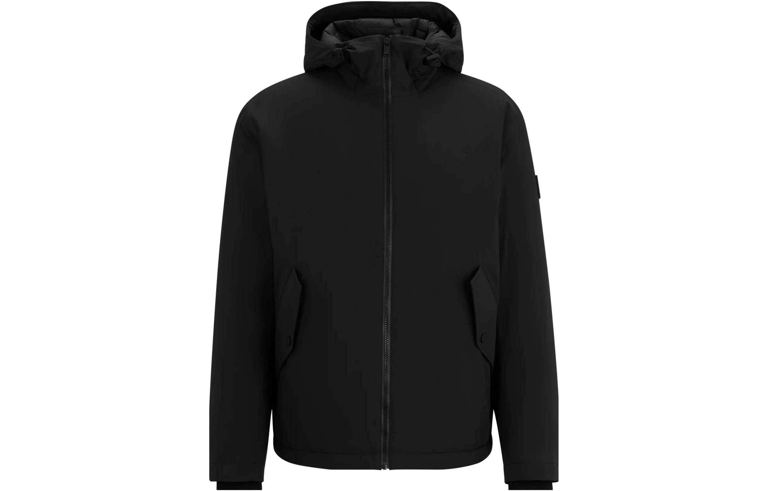 HUGO BOSS Black Stretch Water-Repellent Hooded Jacket with Zipper 50505089-001