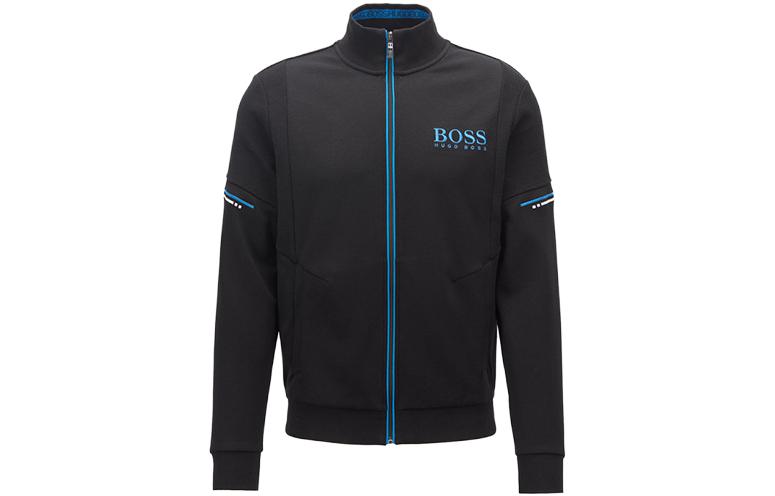 HUGO BOSS Black Striped High-Neck Zip-Up Jacket SKAZ-50387136-001