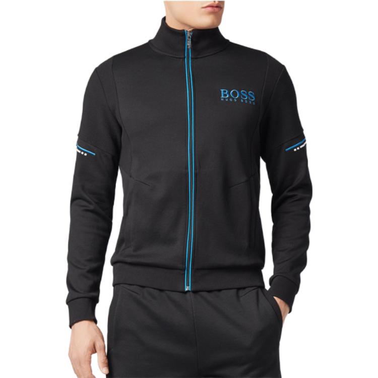 Shop ヒューゴボス ブラック ストライプ ハイネック ジップアップ ジャケット SKAZ-50387136-001