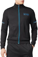 Shop HUGO BOSS 黑色條紋高領拉鍊外套 SKAZ-50387136-001