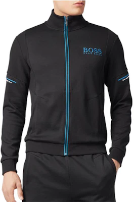 ヒューゴボス ブラック ストライプ ハイネック ジップアップ ジャケット SKAZ-50387136-001 Shop ヒューゴボス ブラック ストライプ ハイネック ジップアップ ジャケット SKAZ-50387136-001