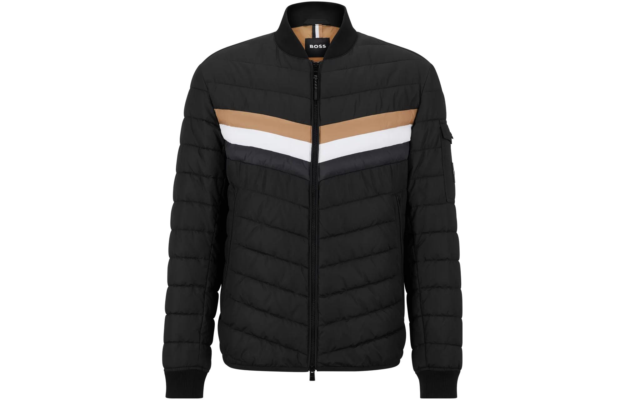 HUGO BOSS Black Striped Slim-Fit Collared Jacket 50487055-001