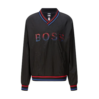 HUGO BOSS Black V-Neck Pullover Sweatshirt with Stripe Letter Print 50462641-001