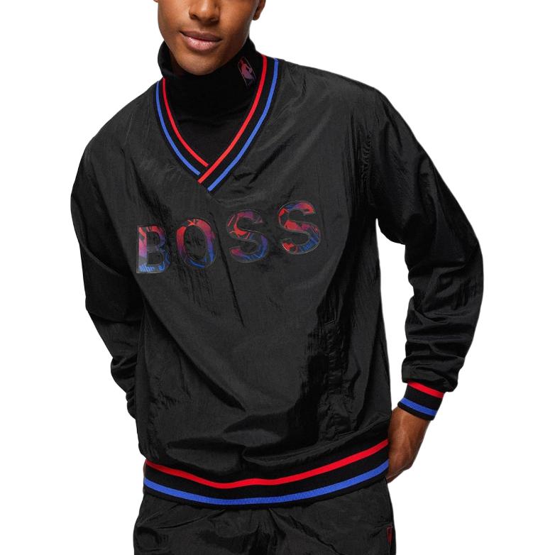 Purchase HUGO BOSS 黑色V領條紋字母印花套頭衫 50462641-001