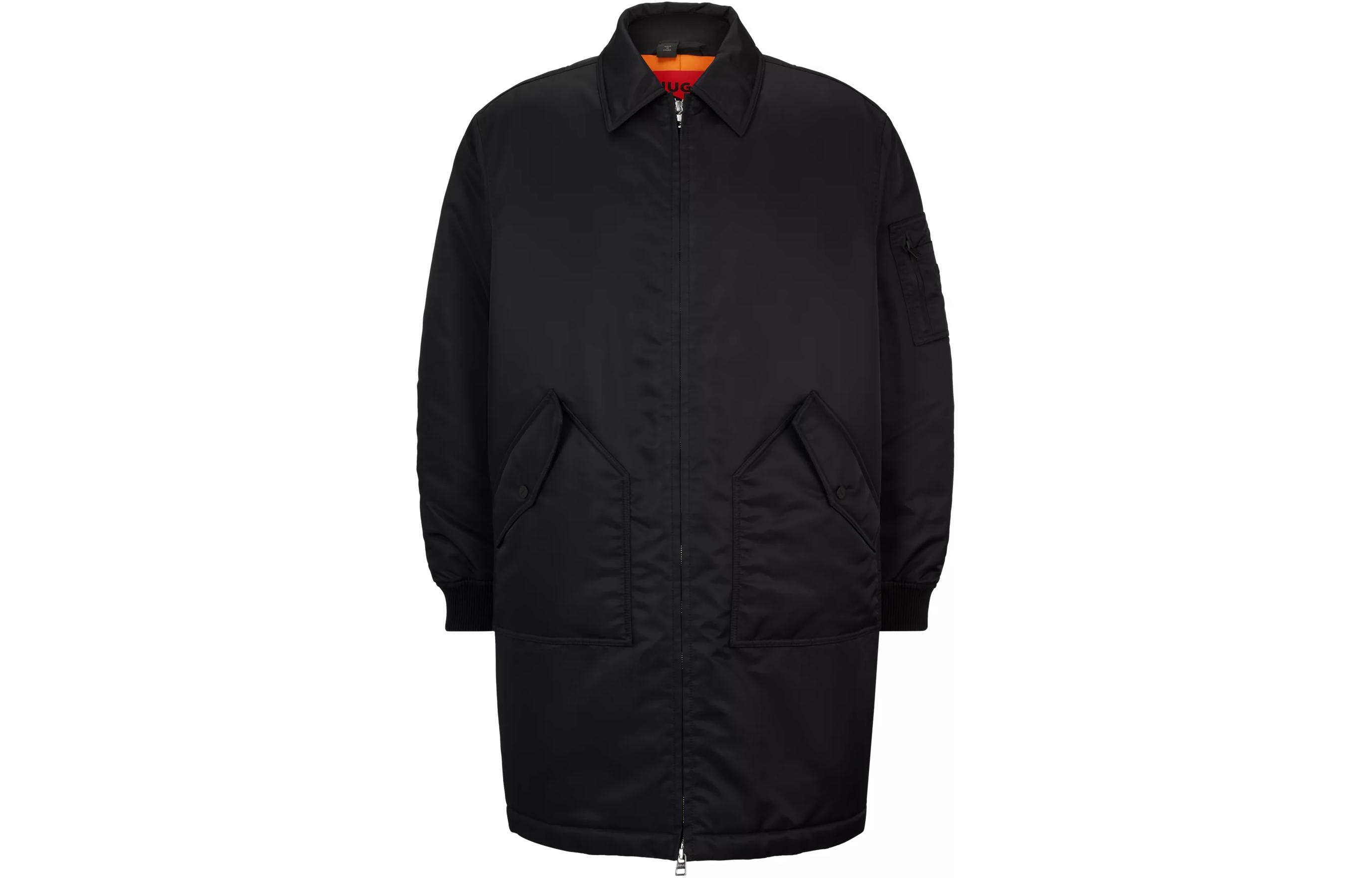 HUGO BOSS Black Water-Repellent Coat with Branded Sleeve Pocket for Men. 50505470-001