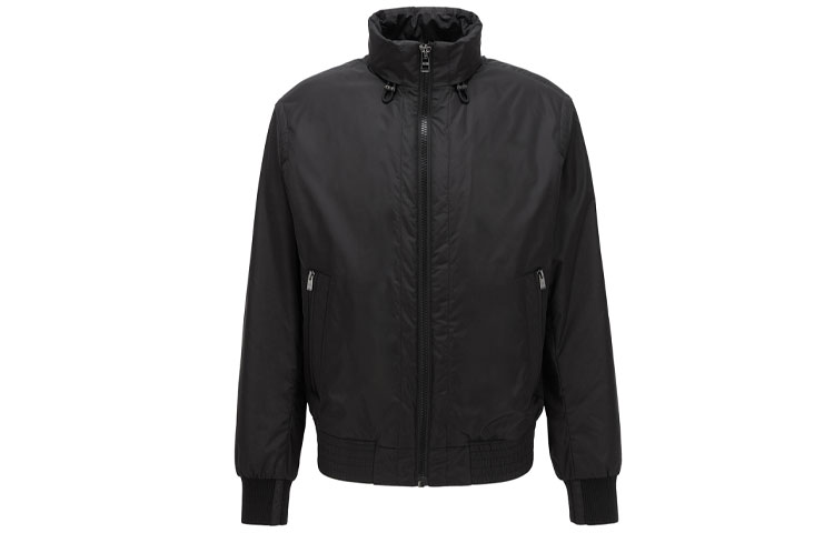 HUGO BOSS Black Windproof Warm Hooded Jacket with Stand Collar 50418489-001